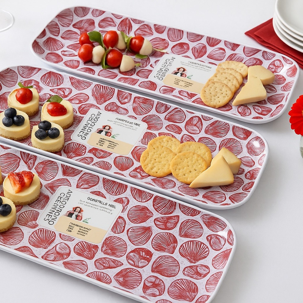 New Bundle of Three packs (9 trays) 17.5” plastic red shell serving platters
